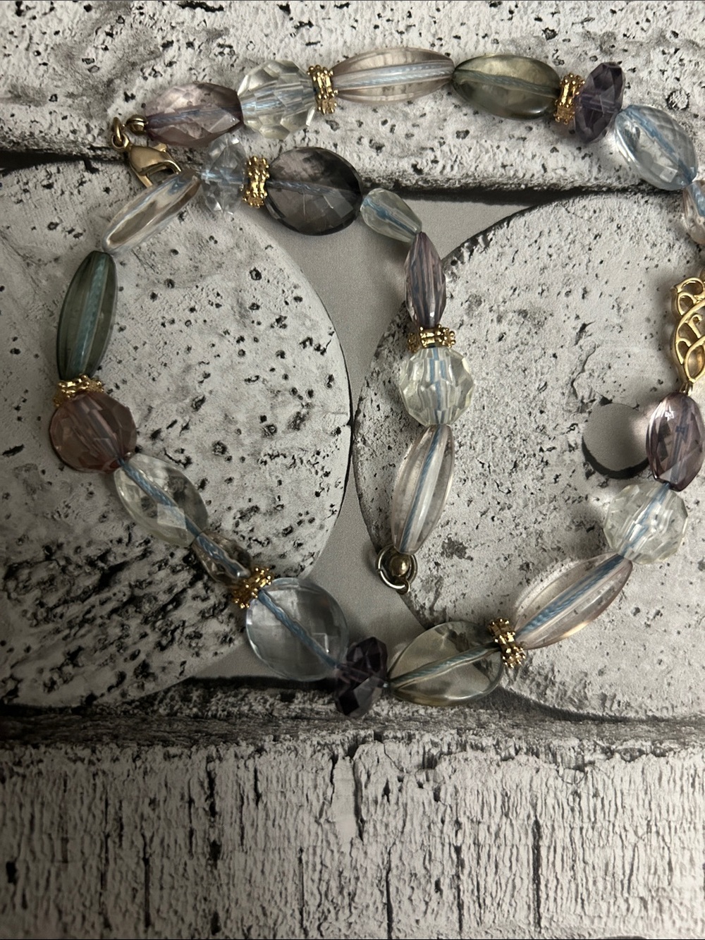 Vintage Multicolor Crystal Necklace with Gold Leaf Accent